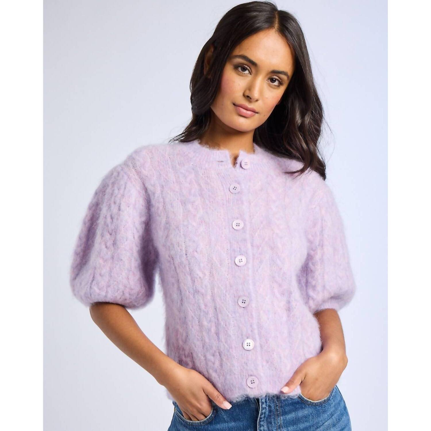 New Mille Isa Short Sleeve Cardigan In Lilac